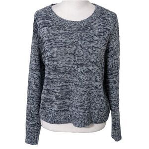 Divided H&M Blue Cropped Sweater Size Medium Navy Heather Knit Long Sleeve Top